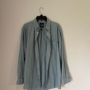 Stafford Men's blue / white plaid button down Shirt size 17 no wrinke